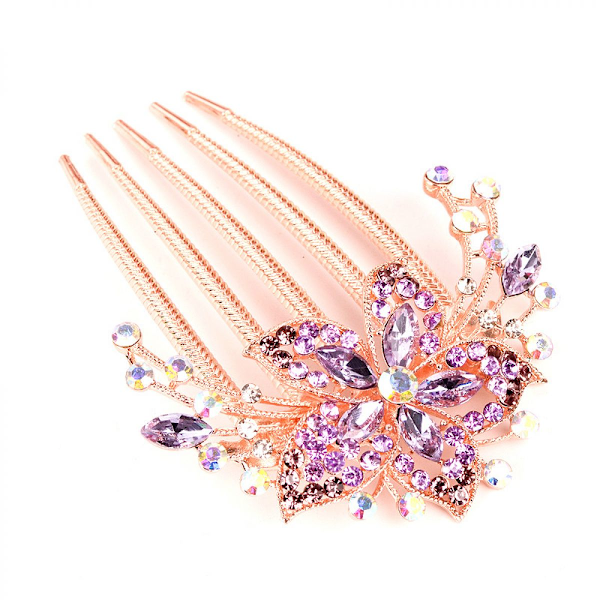 Speciella tillfällen: Elegant bröllopsaccessoar i legering med strass, utsökt blomdesign för brudprakt (Lila)