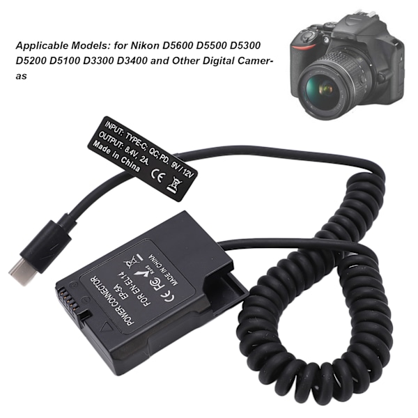 Type C Strømadapter DC Kobling ENEL14 Fuld Dekodning Dummy Batteri til Nikon D5600 D5500