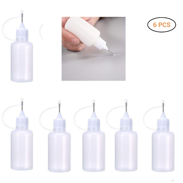 6 stk. 30 ml nålespids limflaske DIY papir kunst quilling værktøj flaske nåleapplikator