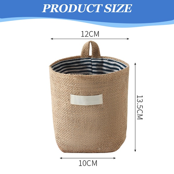 1 stk. Bomuldslinned Opbevaringspose Hængende Taske Hjem Gadget Opbevaringsarrangør Foldbar Kurv Blå Stribe, Brun (10*12*13,5cm)