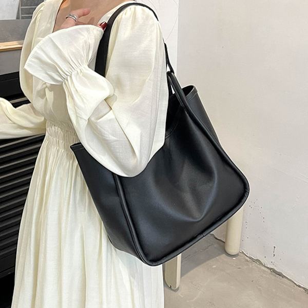 PU Tote Bag Lær Stor Kapasitet Mote Pendling Dame Håndveske for Daglig Bruk Svart Fri Størrelse