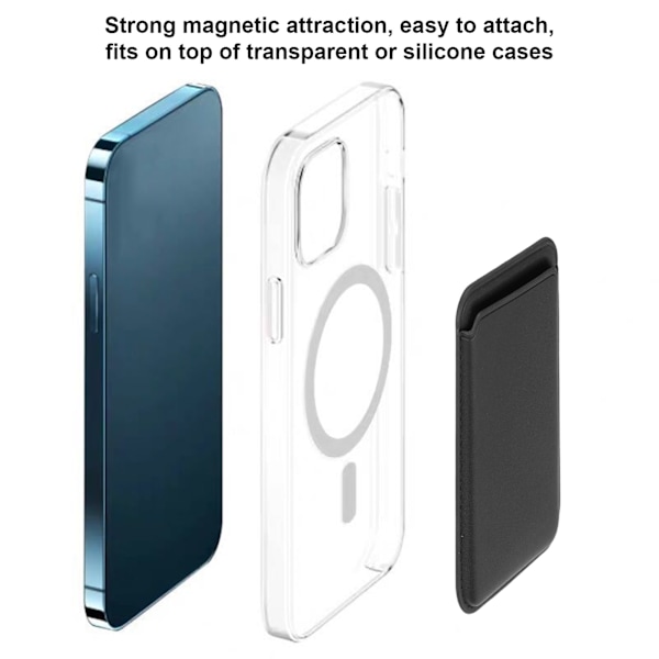 Magnetisk plånbok i PU-läder rymmer upp till 2 kort Mobiltelefon korthållare för de flesta smartphones Svart