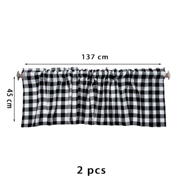 2-pack Buffalo Check Pläd Fönsterkappa Vit och Svart Bondgårdsdesign Fönsterbehandling Dekor Gardiner Stångficka Kappor för Kök/Vardagsrum Style 2