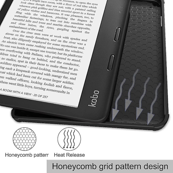 Sov/Vakna-funktion för Kobo Libra 2, Flera horisontella stativvinklar Smart design Origami-vikning Lättviktigt PU-läderfodral för 7-tums E-läsare