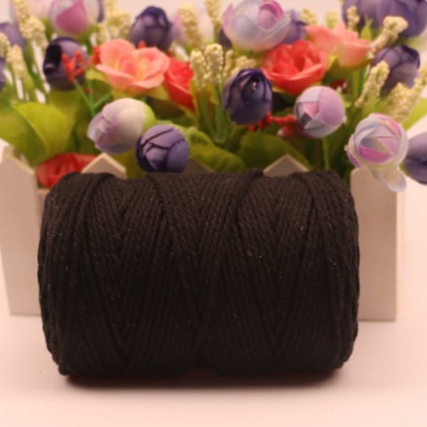 Artisan's Delight, Biologiskt Nedbrytbar Miljövänlig Tråd, 2mm Svart Bomullssnöre för Hantverk, 200 Meter Premium Macrame-snöre, Hållbart & Brett Användningsområde