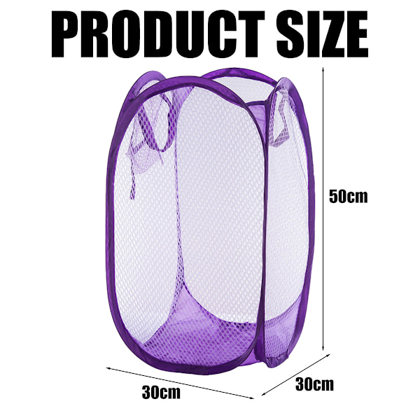 1 stk (lilla) Mesh Popup Vaskeri Kurv Foldbar Vaskeri Kurv Bærbar Skitten Tøy Kurv(30*30*50CM)