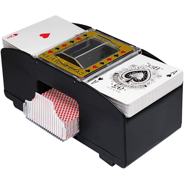 Enkel underhållning, snabb blandning för poker, rummy & skat, batteridriven elektrisk kortblandare, 2-4 kortlekar, ljudreducerande design, perfekt