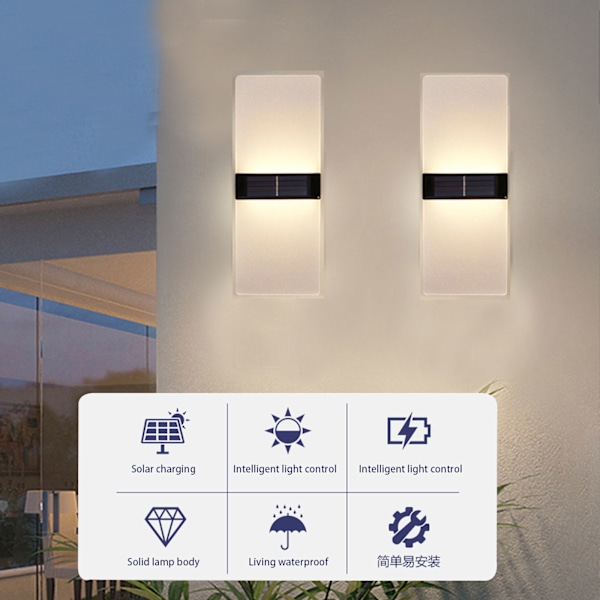 Sofistikerade solcellsvägglampor, 2-pack IP65 vattentäta utomhusarmaturer, solcellsdrivna justerbara färgtemperaturlampor för uteplats garage dekor