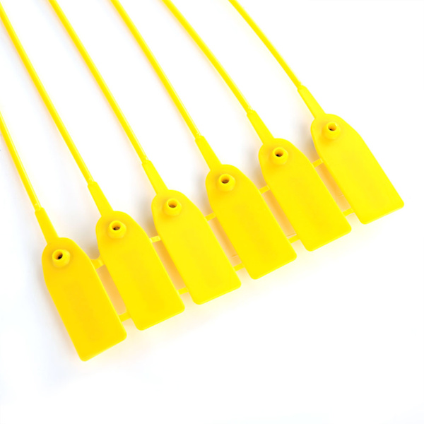 100 stk. gule pakke transport lastbil plast sikkerhedssegl 40 cm etiket kabelbind med nummer