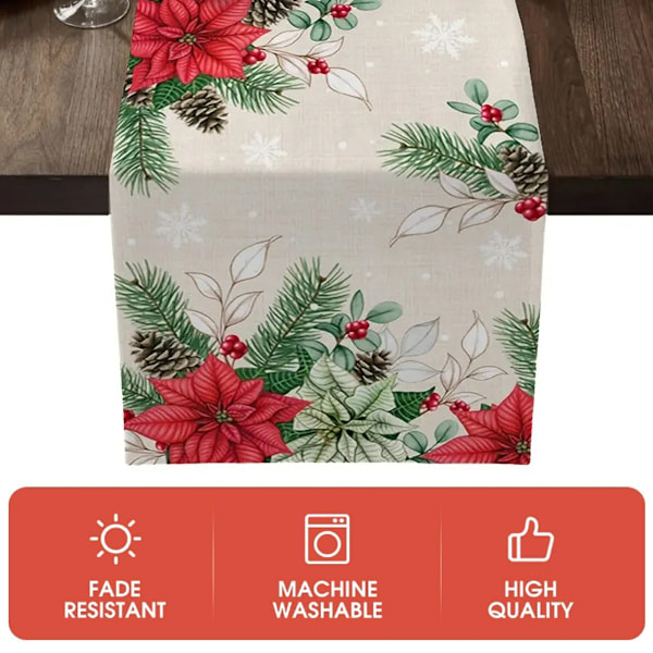 Klassisk juldesign bordslöpare, 33 cm x 183 cm, slitstark för daglig användning &amp; maskintvättbart blandmaterial för dekoration vid olika tillfällen, halkfri