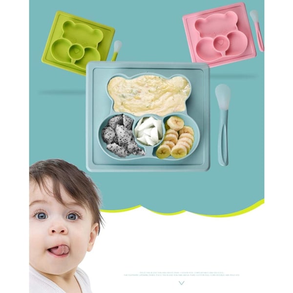 Omtänksamt Designat Matset för Bebisar, Silikon Tallrikar med Fack för Småbarn med Extra Flexibel Design som Fäster på Ytor för Kladdfria Måltider, Perfekt för