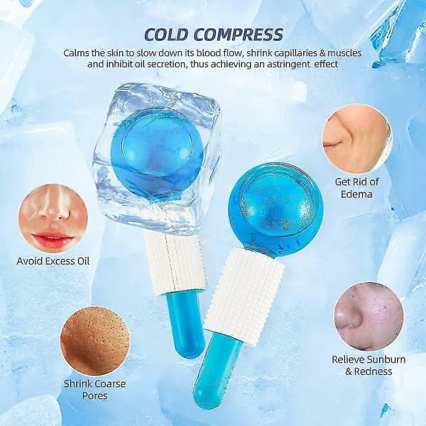 Ice Beauty Ball - 2 stk. ansigtskølende massage-iskugler kompatible med kryoterapi og hudberoligende