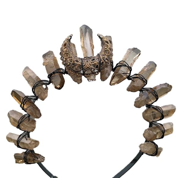 Rå Krystal Tiara Krone Hovedbånd, Sort Kvarts Rhinestone Måne