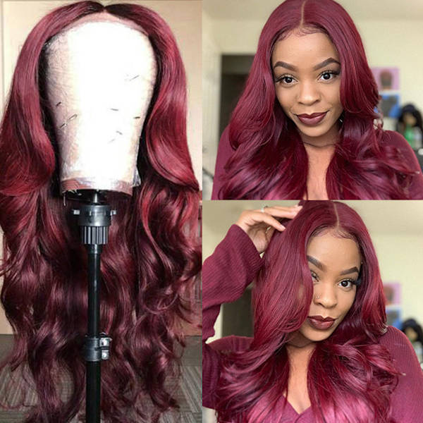 Parykker Menneskehår Pre Plucked Bleached Knots Med Baby Hair Glueless Brasiliansk Virgin Lace Closure Menneskehår Parikker For Kvinner Rødvin