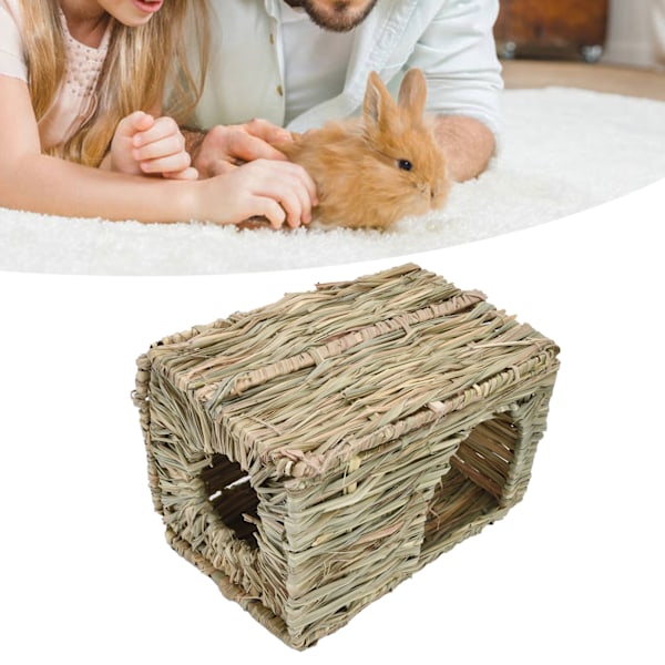 Gräsbädd för smådjur, tuggbart marsvinshus, tillverkat av 100% naturligt vassgräs, hopfällbar design för enkel förvaring, ger en säker och