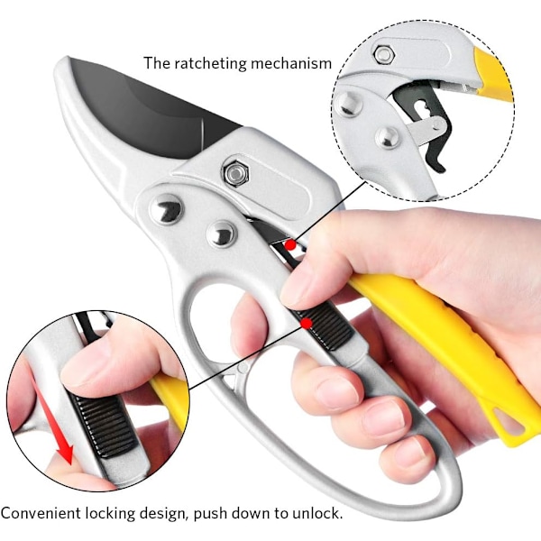Spärrsekatör, Gul, 20 cm - Precisionsslipade blad, Ergonomisk design, Non-stick beläggning för rena snitt