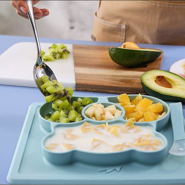 Omtänksamt Designat Matset för Bebisar, Silikon Tallrikar med Fack för Småbarn med Extra Flexibel Design som Fäster på Ytor för Kladdfria Måltider, Perfekt för