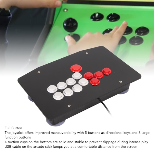 Arcade Fight Stick med USB 2.0-port, 5 retningsknapper og 8 store funksjonsknapper - Arcade-spillkampspake