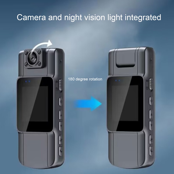 Mini Body Camera 1080P Infrarød Nattesyn Bevægelsesdetektering 180 Graders Rotationslinse 1,54 tommer Display Body Worn Camera