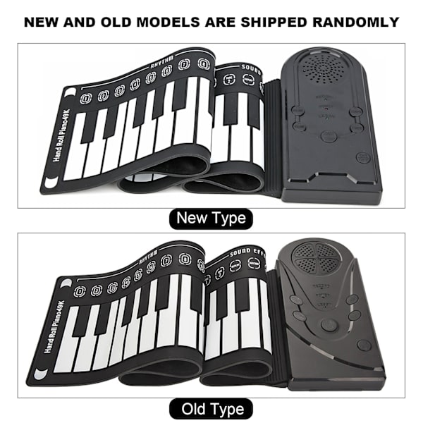 Bærbar 49-tangenters elektronisk keyboard håndrullende piano for barn barn nybegynnere (svart)