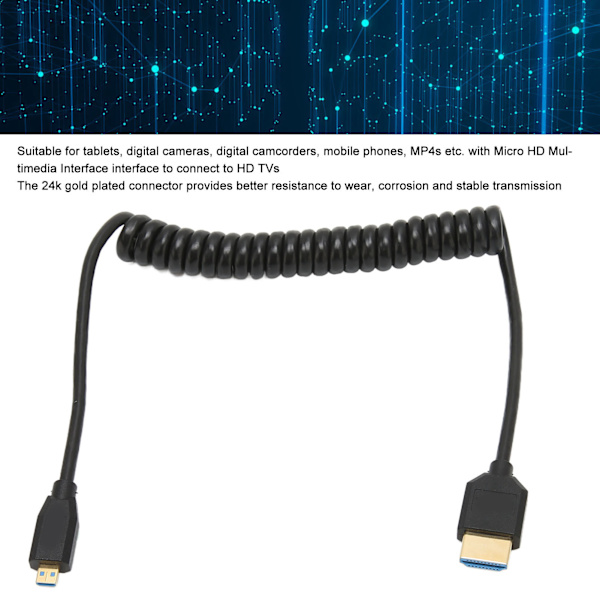 HD Multimedia Interface-kabel med fjäderåterdragning, A-hane till D-hane, 8K 60Hz, Micro HD Multimedia Interface-kabel