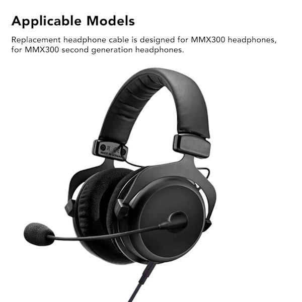 Udskiftningshovedtelefonkabel 3,5 mm lydkabel med lydstyrkekontrol kompatibel med MMX300 MMX300 2. generations headset