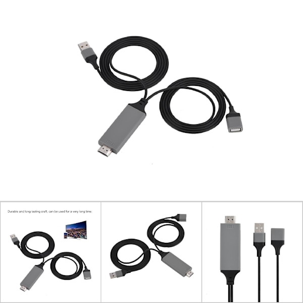 3 färger Telefon till HDMI-kabel för IOS-gränssnitt Digital AV-adapter 1080P Plug Play för IOS Android Svart