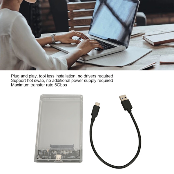 2,5-tums hårddiskkabinett Snabb överföring 5 Gbps Reptåligt externt HDD-fodral Adapter för 2,5-tums SATA-hårddiskar SSD