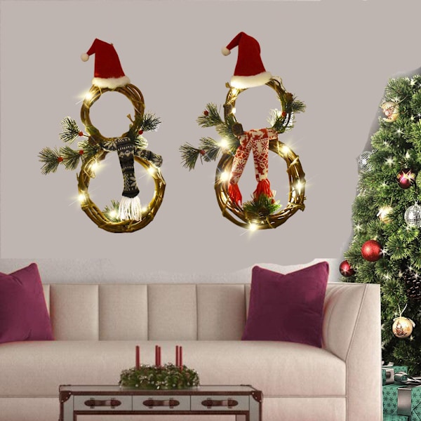 Lighted Christmas Wreath Decoration, Wreath with Hat and