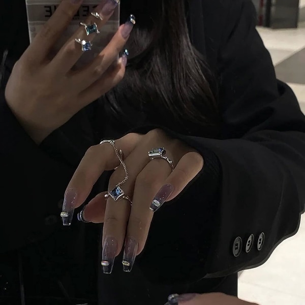 24 stk. Tryk på negle ekstra lange med designs, Chic Fashion Fak