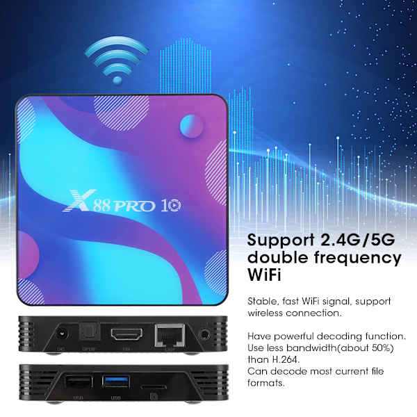 X88 PRO10 Internet TV-box Dubbelfrekvens WIFI Bluetooth 4.0 för Android 10.0 100‑240V 4+32G AU-kontakt