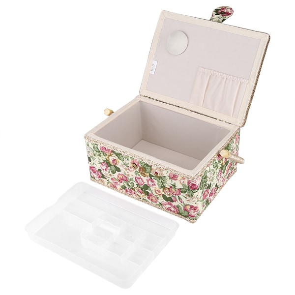 Fabric Floral Printed Sewing Basket Craft Box Household Sundry Storage Organizer with Handle