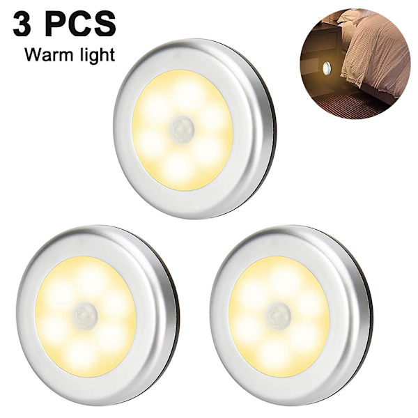 3 st av en set rörelsesensorlampor, batteridrivna LED-nattlampor, Stick-Anywhere Closet Lights Trappljus, Vägglampor för hall,