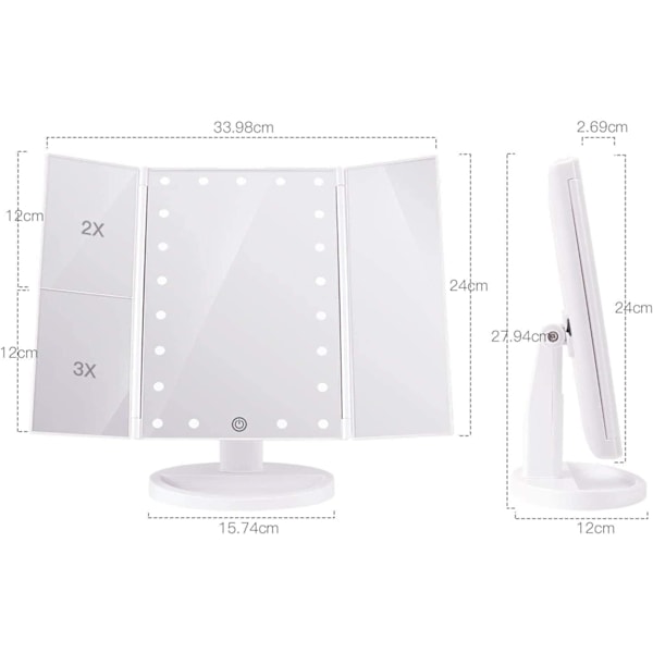 Effortless Vanity Gift, 21 LED-lampor Touch Dimming Sminkspegel med 180 Graders Rotation, Portabel Skönhetsbordsspegel för Hem & Resa