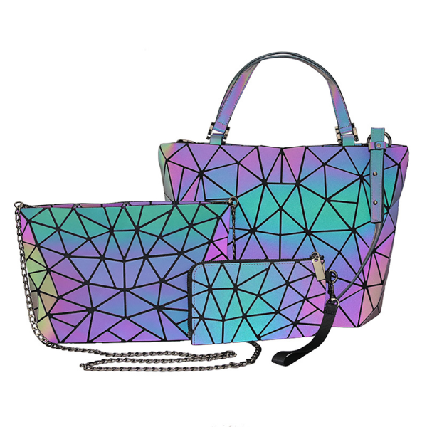 3pcs/set PU Geometric Luminous Shoulder Bag Crossbody Bag for Wo