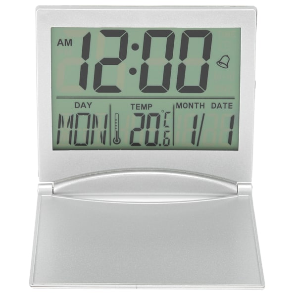 Elektronisk kompakt bordur med alarm, foldbar kalender, temperatur- og timerfunktion til rejser
