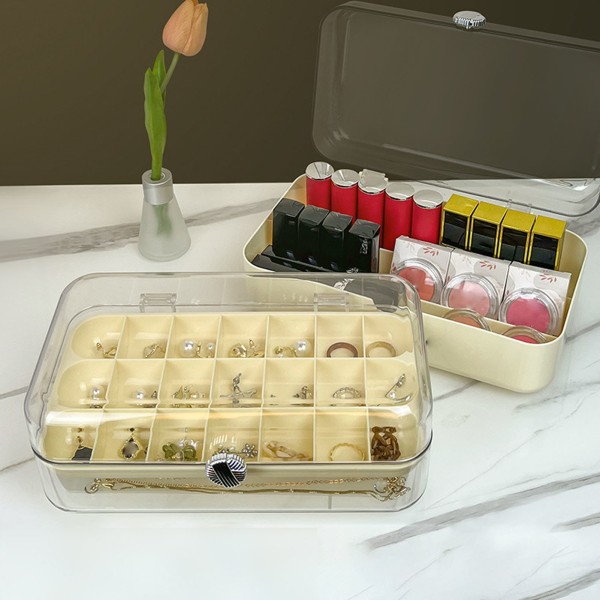 Smykkeopbevaringsboks PET PP PE Multi Layer Smykkeorganisator Display Case med klart låg til øreringe halskæder ringe