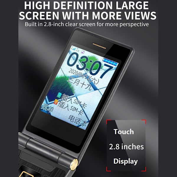 G10 C Flip Mobiltelefon för äldre Dubbel skärm Stor knapp Stor volym Mobiltelefon med skyddande fodral
