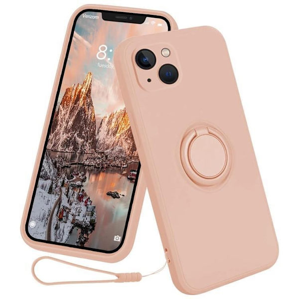 iPhone 15 Plus, Mobilskal, Ringhållare, Liquid Silikon, Rosa