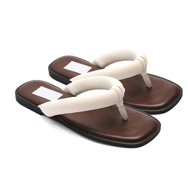 Dame flate flip flops sommer kvinner sandaler retro enkle strand tøfler for utendørs mørk brun 37