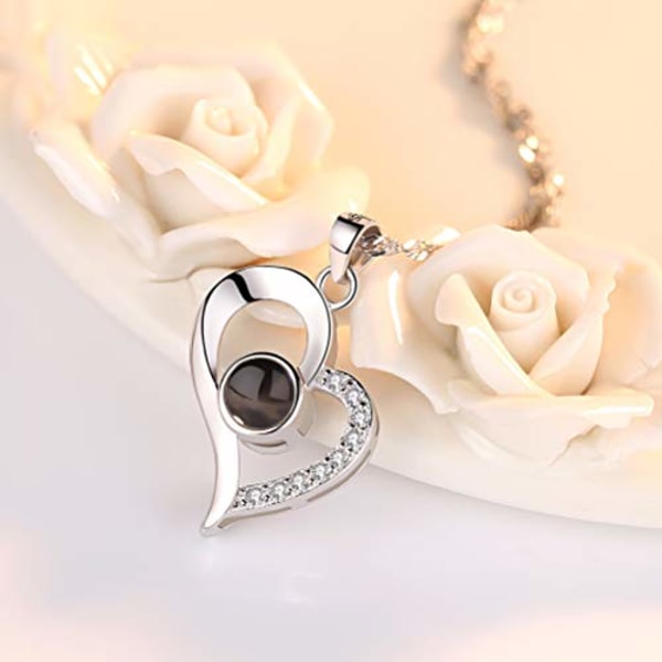 925 Sterling Sølv I Love You Halskæde 100 Sprog Kærlighed