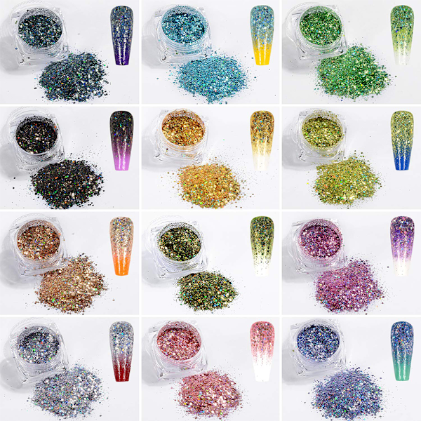12 stk Glitterpulver Glitterstøv Potty