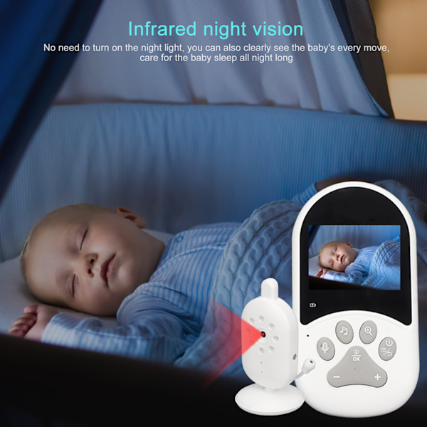 Videobabyalarm med kamera 2,4 tommer 2-vejs stemmeintercom infrarød nattesyn WiFi babyovervågningsenhed 100‑240V EU-stik