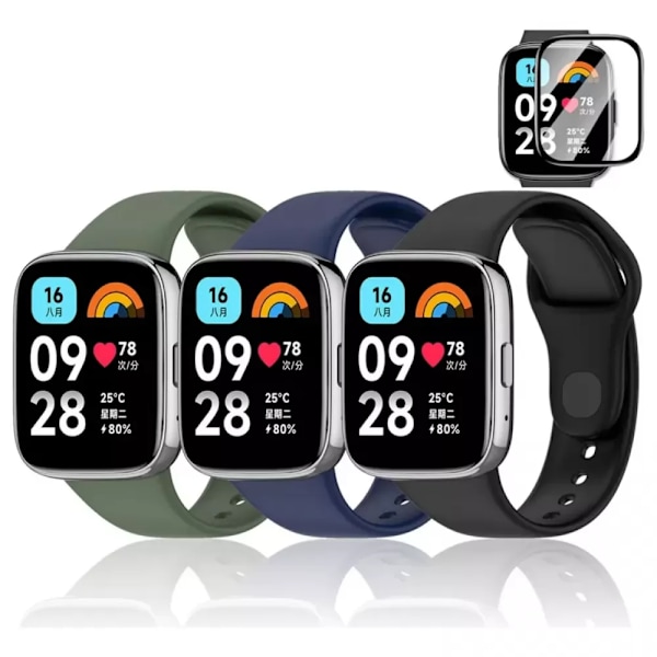3 Armband + Glimmer för Xiaomi Redmi Watch 3 Active 1.83 tum.