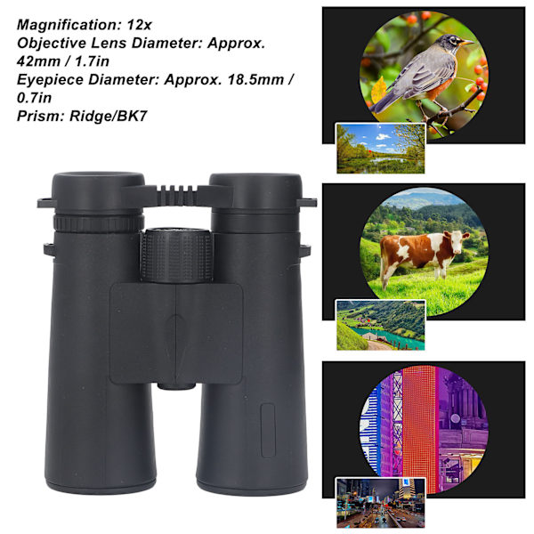 12x42 HD kikkert kikkert med BAK7 prisme for voksne for fugletitting se konserter utendørs reise