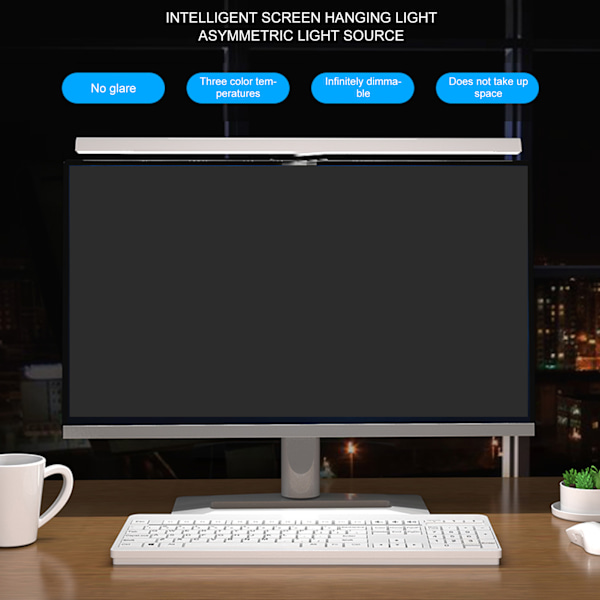 Monitor Lysbjælke 3 Skiftelige Lystilstande Trinløs Dæmpbar Touch Control Computerskærm Lysbjælke til Kontor Hjem
