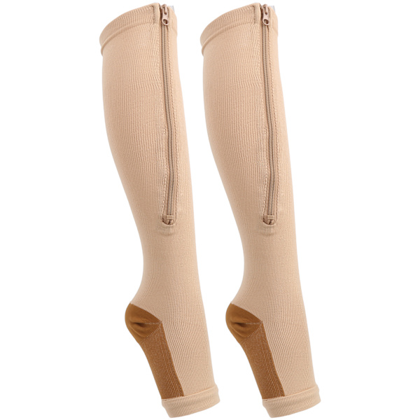 1 par dragkedja midcalf längd strumpa kompressionsstrumpor smala leggings stretch strumpor öppen tå (dragkedja strumpor (hudfärg brons botten) L/XL)