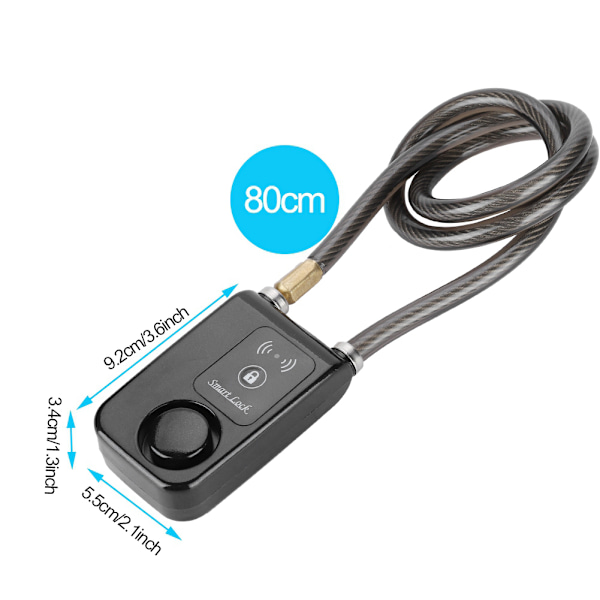 80cm Smart Keyless Bluetooth-lås Vattentät 110dB Wire Rope Anti-stöldlarm Cykellås