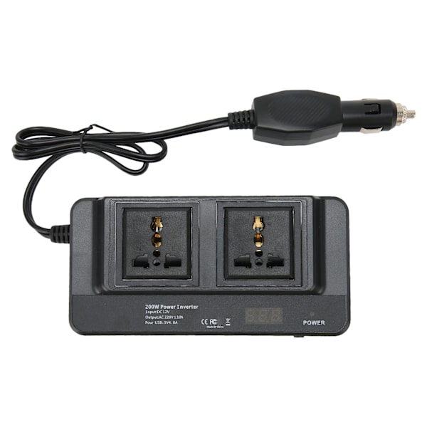 200W Power Inverter DC 12V til 220V AC med 2.1A 4 Port USB Multi Beskyttelse Universal til Køretøjer