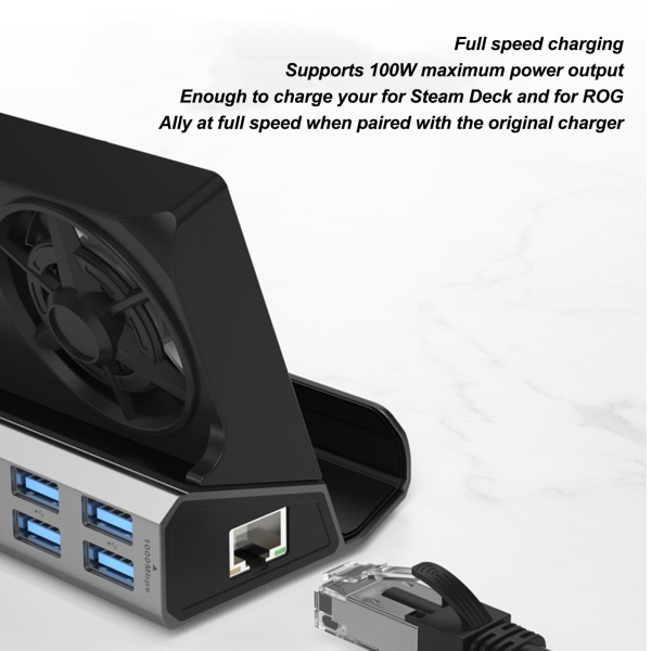 Spillkonsoll dokkingstasjon 4K 60Hz 100W USB3.0 USB2.0 Gigabit RJ45 HD Multimedia Interface 2.0 Port 10 i 1 dokkingstativ for Steam Deck